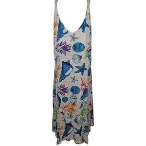 NWT St.Toreline Colorful Seashell Printed Crochet Lace Racer Back Tank Dress
